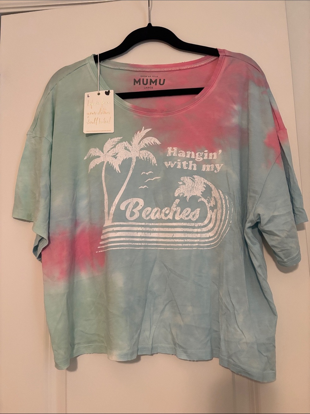 Show Me Your MuMu Tie-Dye 'Hangin' With My Beaches' Tee - Blue & Pink